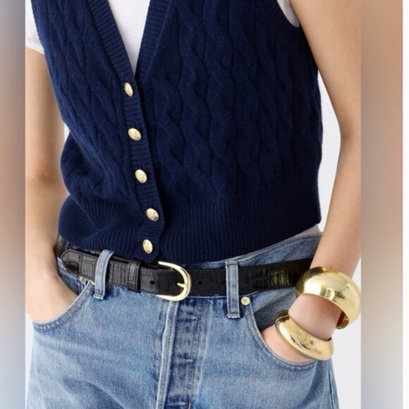J. Crew Cashmere Cropped Cable-Knit Sweater-Vest Navy Size L - Picture 9 of 10